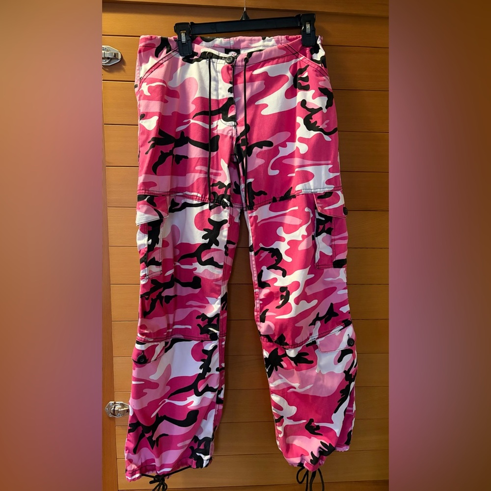 ROTHCO pink camo pants Women’s Small Cargo Pockets Drawstring Y2K streetwear XS